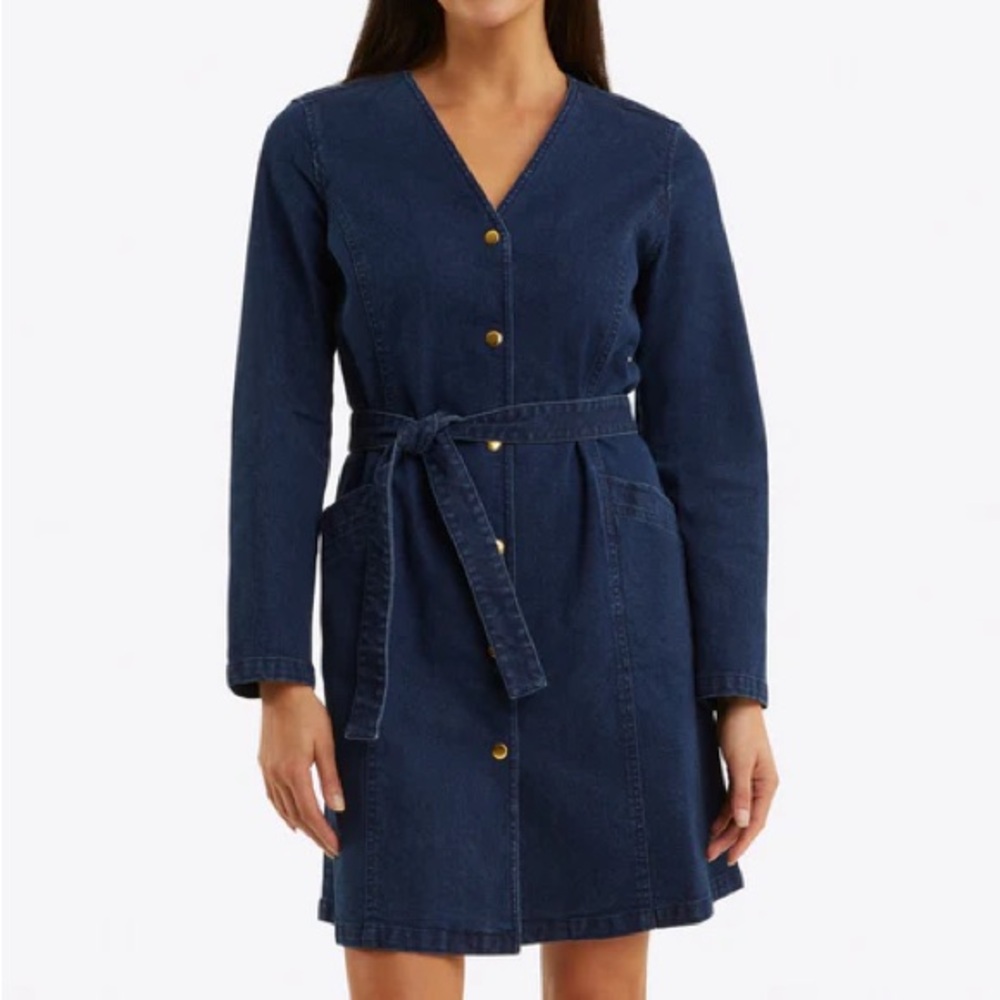 Draper James Colbie Snap Front Dark Denim Dress - Size Large